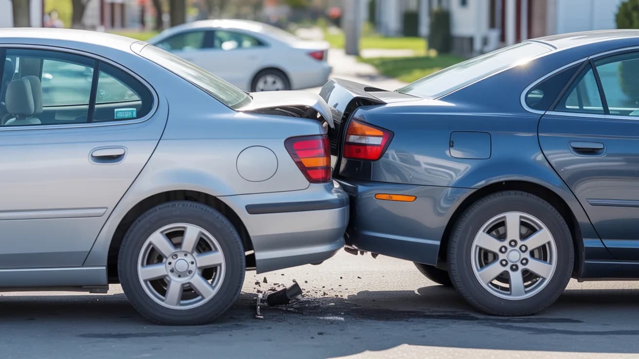 Car accident scene showing vehicle collision damage - Critical steps to take after a crash to protect your legal rights and personal injury claim in California