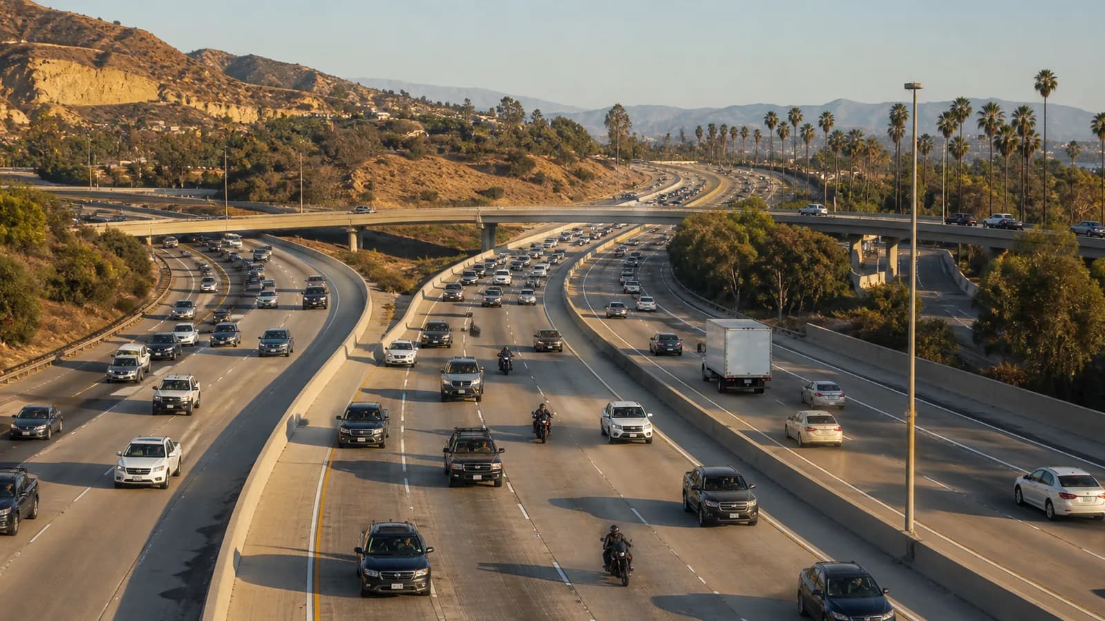 Southern California freeway traffic illustrating crash counts, miles traveled, and population-level risk